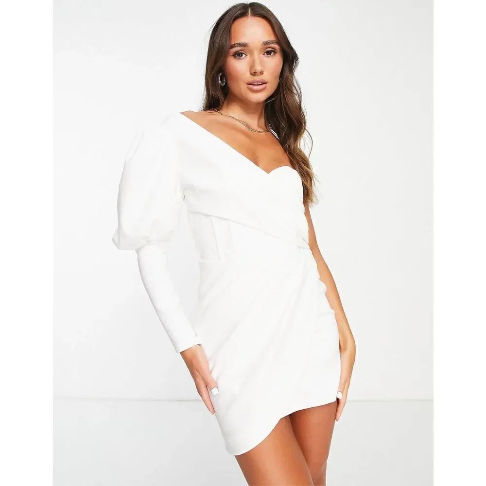 Lavish Alice one shoulder wrap mini dress in white size 6 NWOT